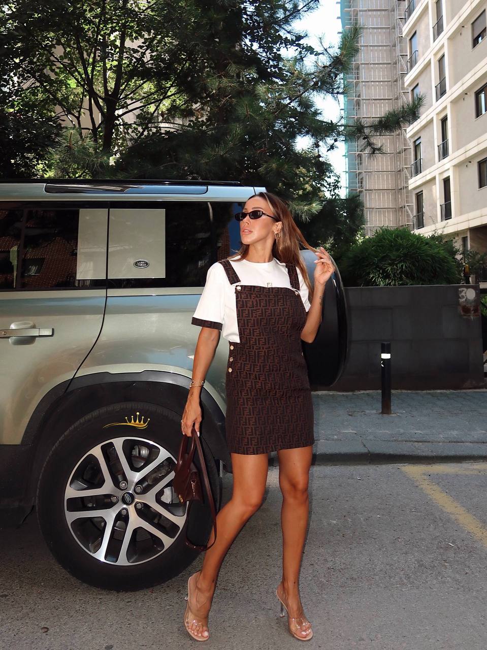' Jacquard fabric overalls dress t-shirt set