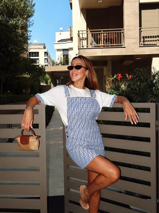 '-Jacquard fabric overalls dress t-shirt set