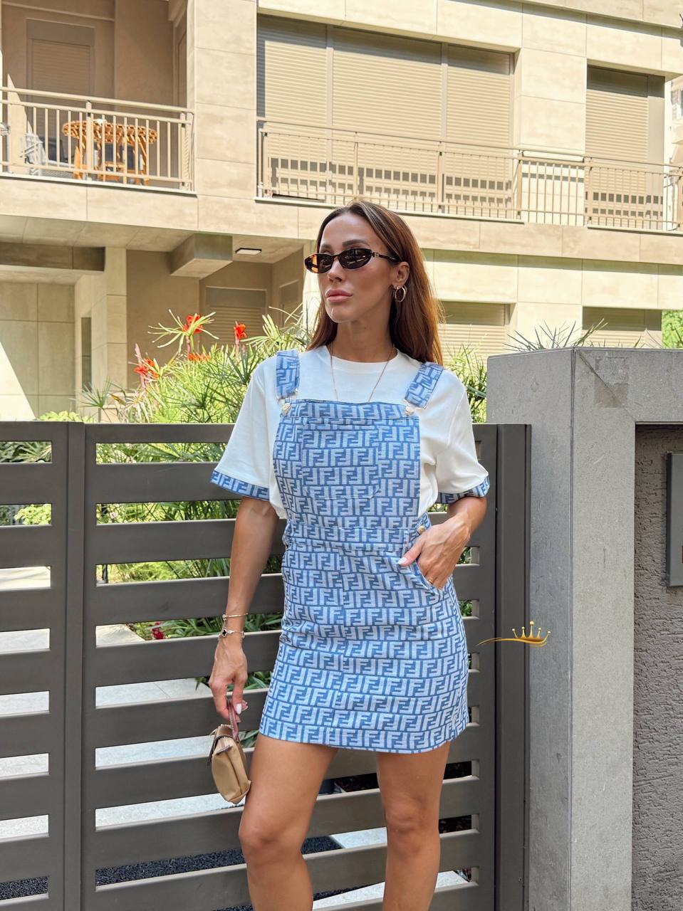 '-Jacquard fabric overalls dress t-shirt set